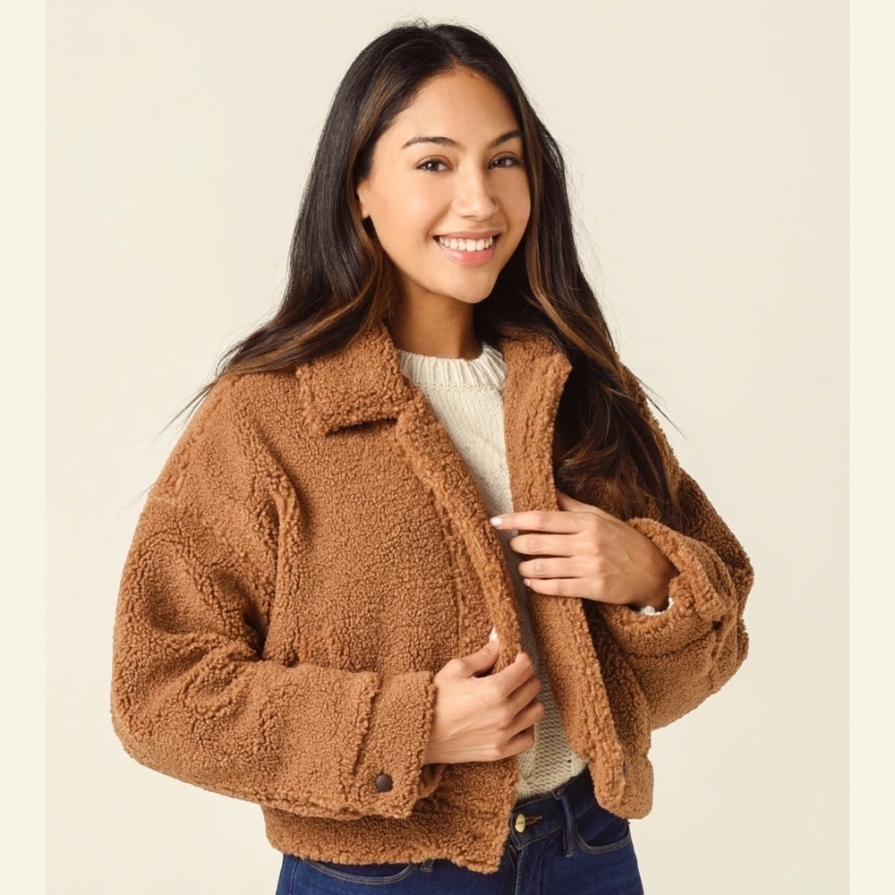 CUPCAKE AND CASHMERE Fiona Faux Shearling Teddy Jacket, coffee